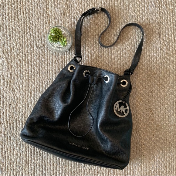 Michael Kors Black Pebbled Leather Drawstring Bag - Picture 1 of 13